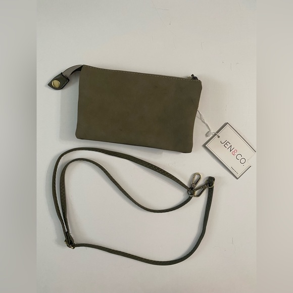 Jen & Co vegan Riley crossbody clutch small bag olive suede - Picture 10 of 12